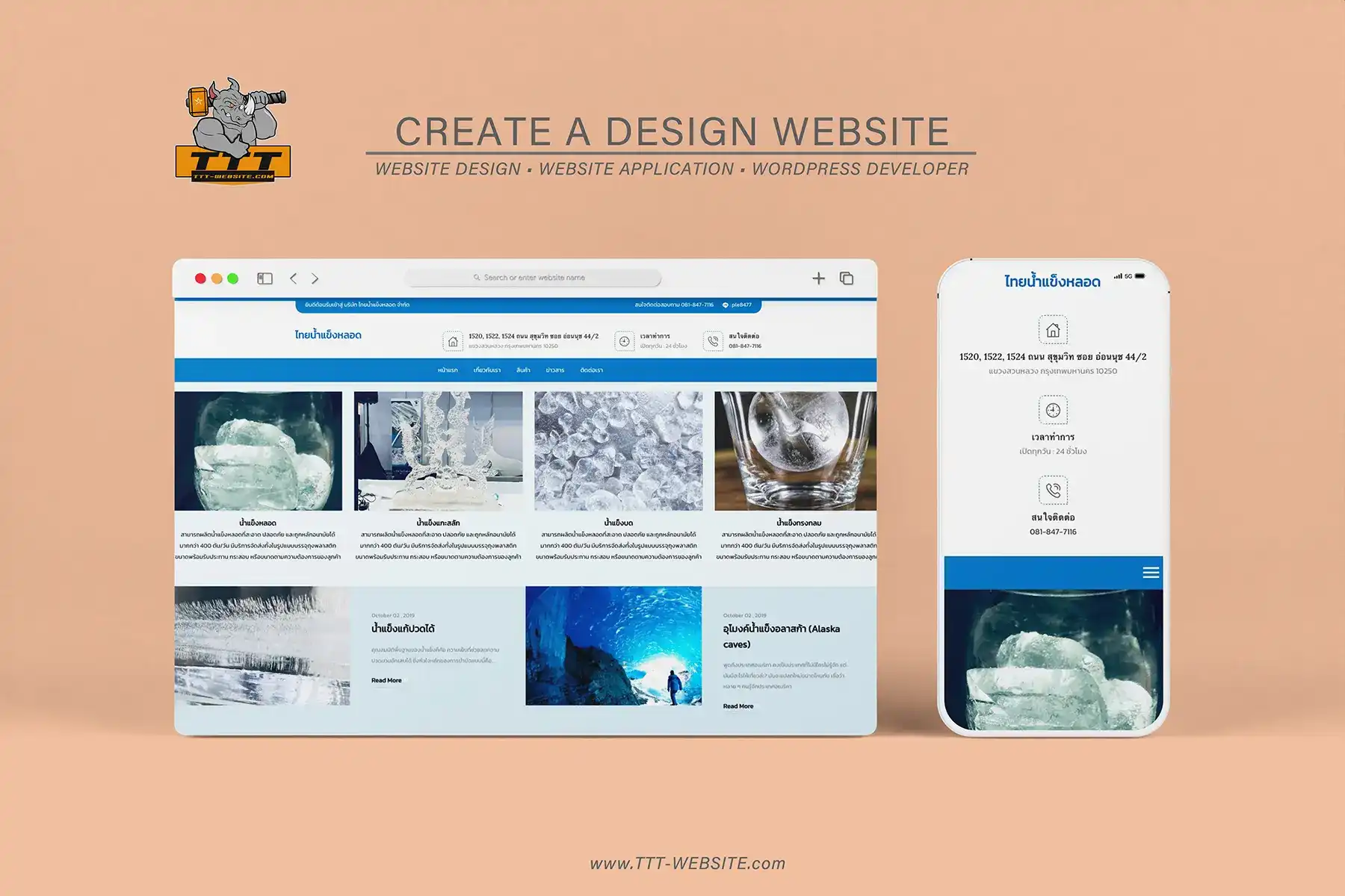 รับทำเว็บไซต์ รับออกแบบเว็บไซต์ เว็บไซต์สำเร็จรูป Wordpress ตัวอย่างเว็บไซต์ - ธุรกิจโรงงานน้ำแข็งขนาดใหญ่ TTT-WEBSITE