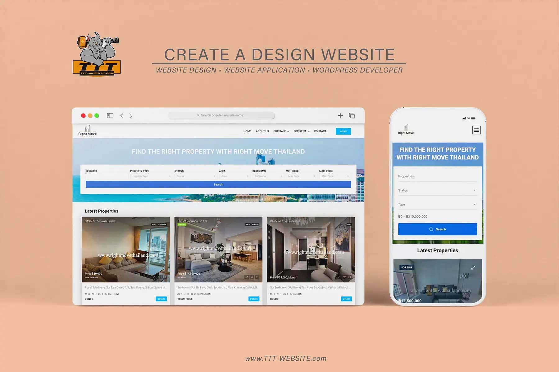 รับทำเว็บไซต์ รับออกแบบเว็บไซต์ เว็บไซต์สำเร็จรูป Wordpress ตัวอย่างเว็บไซต์ อสังหาทรัพย์ เว็บไซต์นายหน้า ตัวแทน TTT-WEBSITE